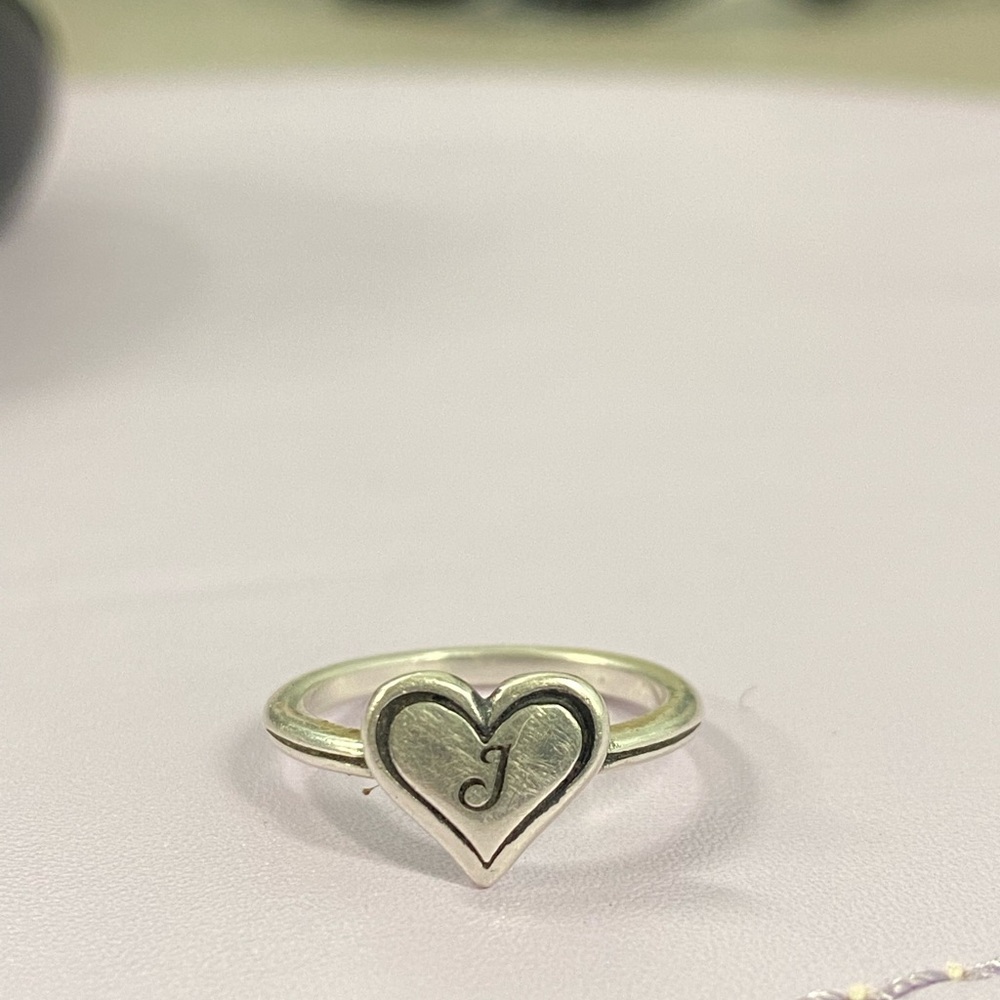 Silver Delicate Heart "J" James Avery Ring Size 5